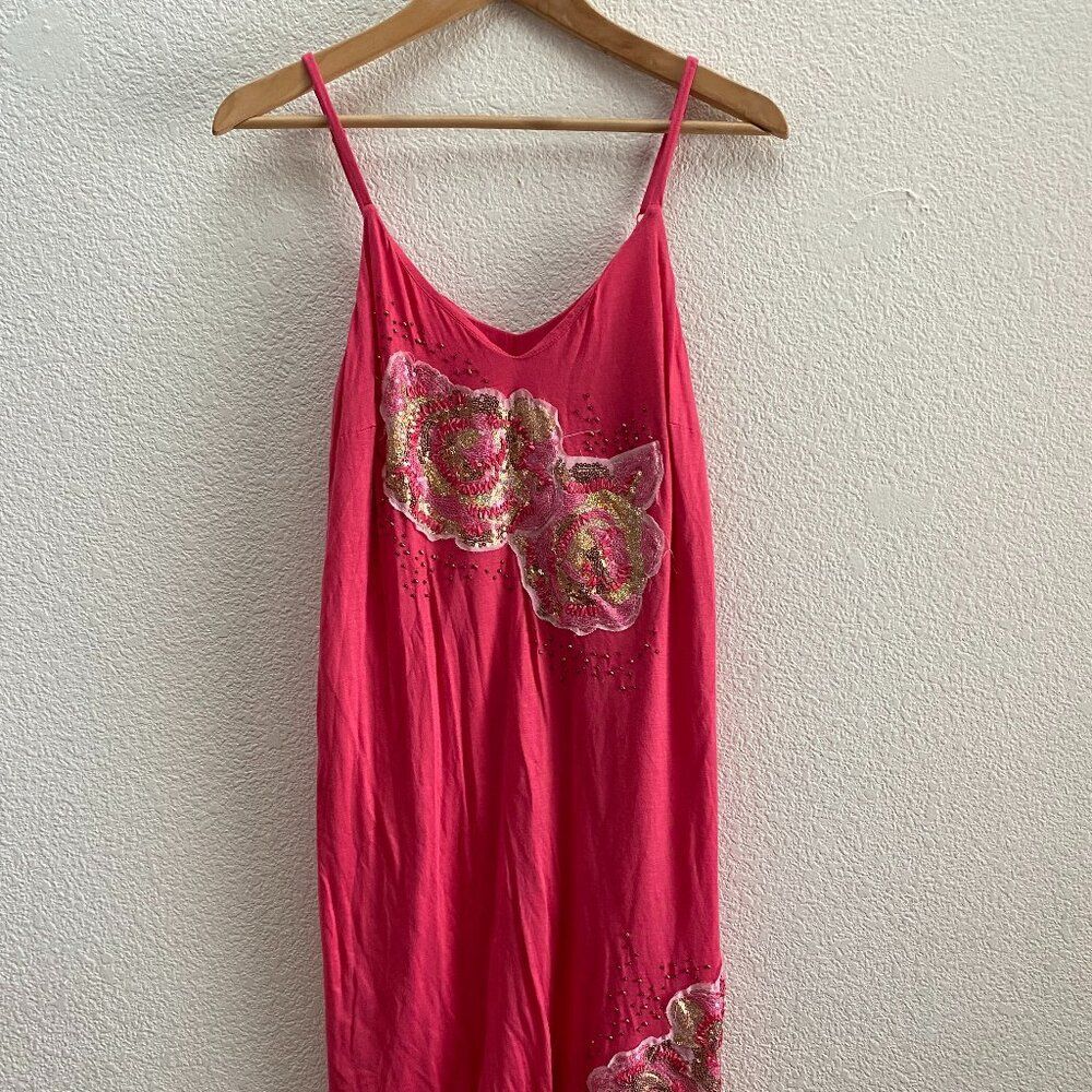 INC International Concepts Coral Heat Asymmetrical Dress Beaded Sequins NWT M